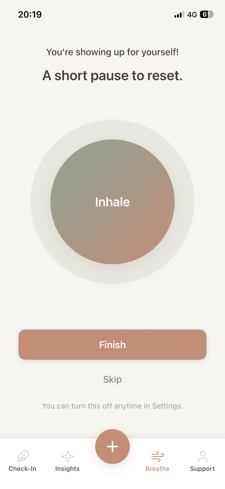 BodyNote breathe screen